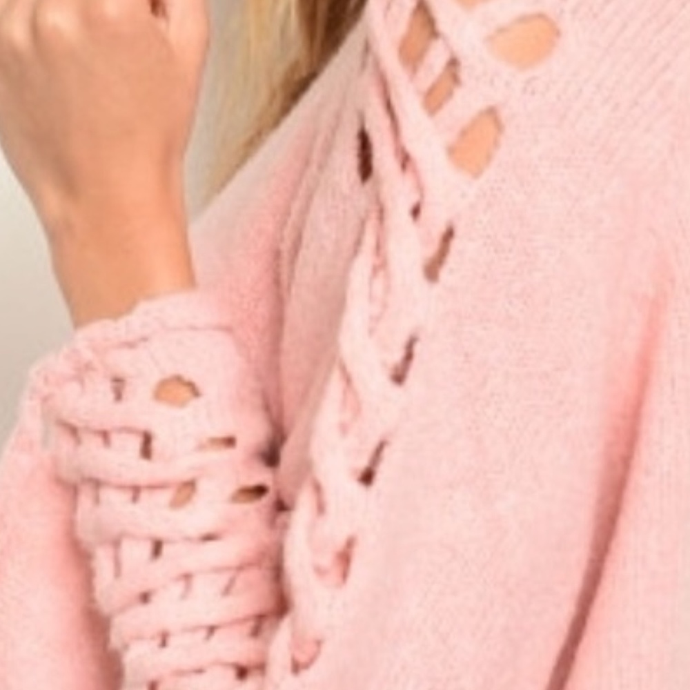 Peekaboo Lattice Bell Sleeve SWEATER ~ Softest Pin